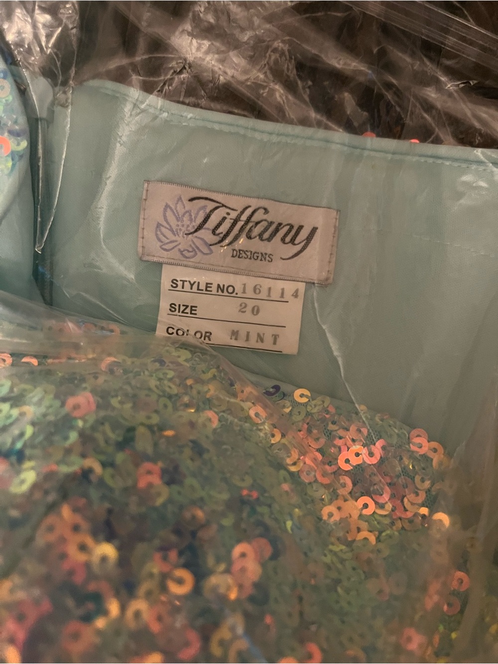 Tiffany Designs Mint Sequin Gown
